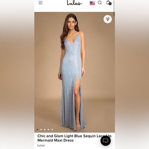 Lulu’s Prom Dress: Chic and Glam Light Blue Sequin Lace-Up Mermaid Maxi Dress